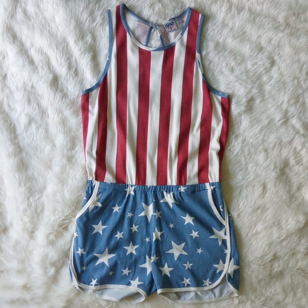 JunkFood Patriotic American Flag Print Romper - Picture 4 of 8